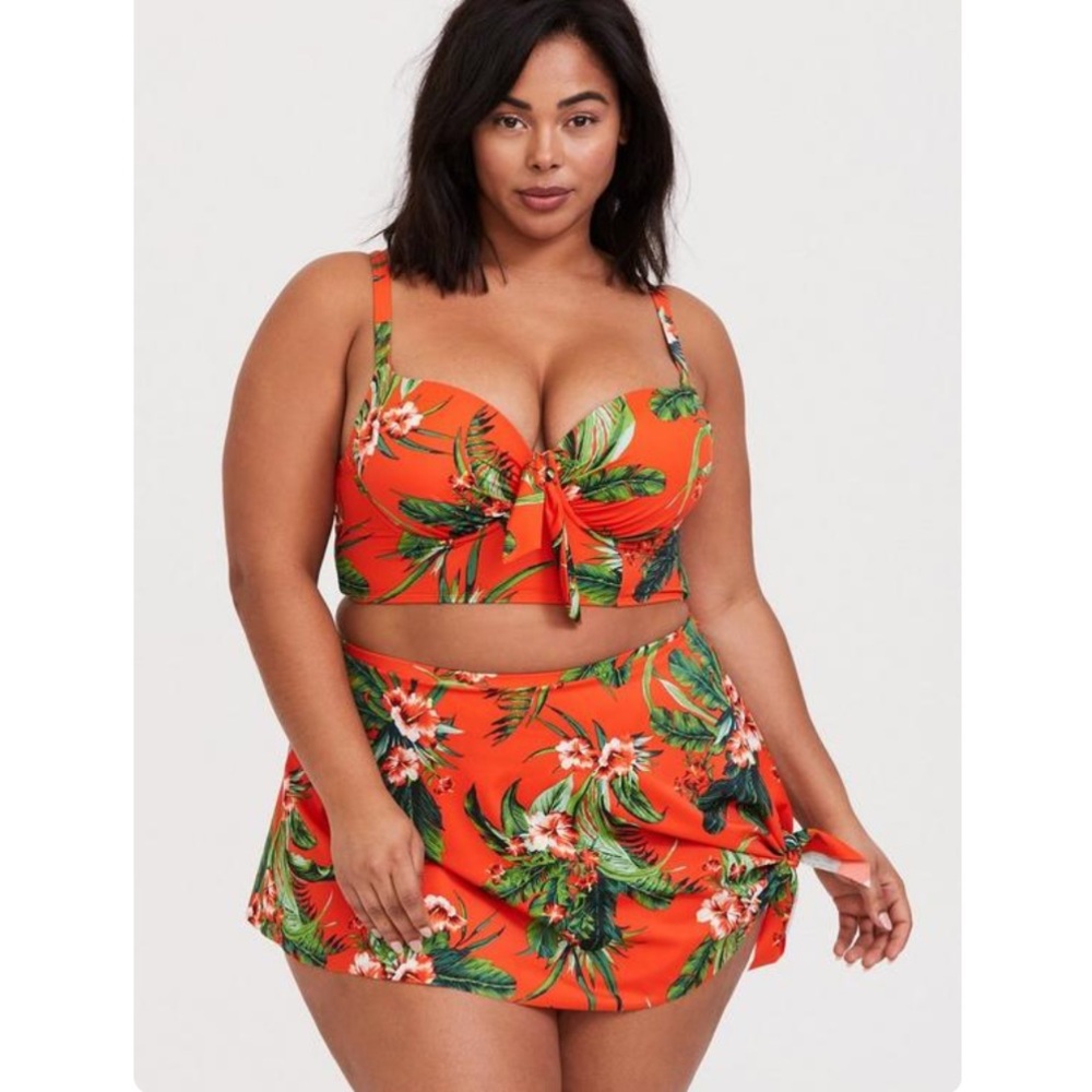 Torrid orange floral side tie skirted bikini swimsuit
